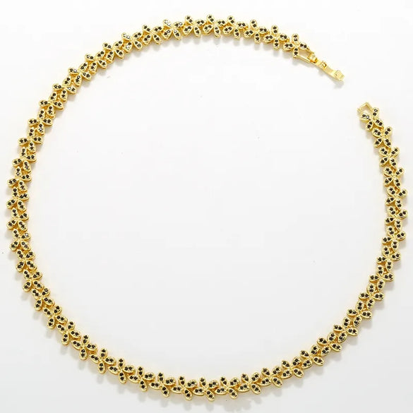 Copper 18K Gold Plated Plating Inlay Flower Petal Zircon Bracelets Necklace Jewelry Set