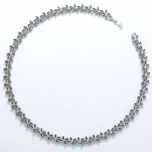 Copper 18K Gold Plated Plating Inlay Flower Petal Zircon Bracelets Necklace Jewelry Set