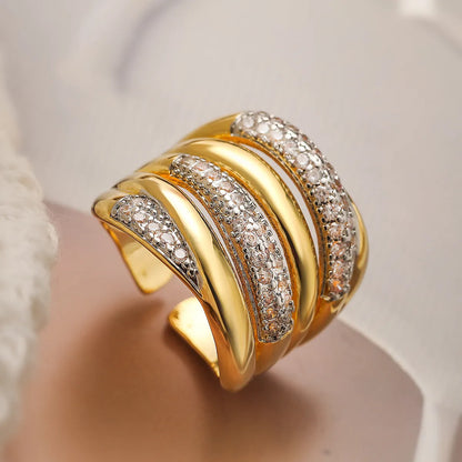 Copper 18K Gold Plated Plating Inlay Geometric Zircon Open Rings