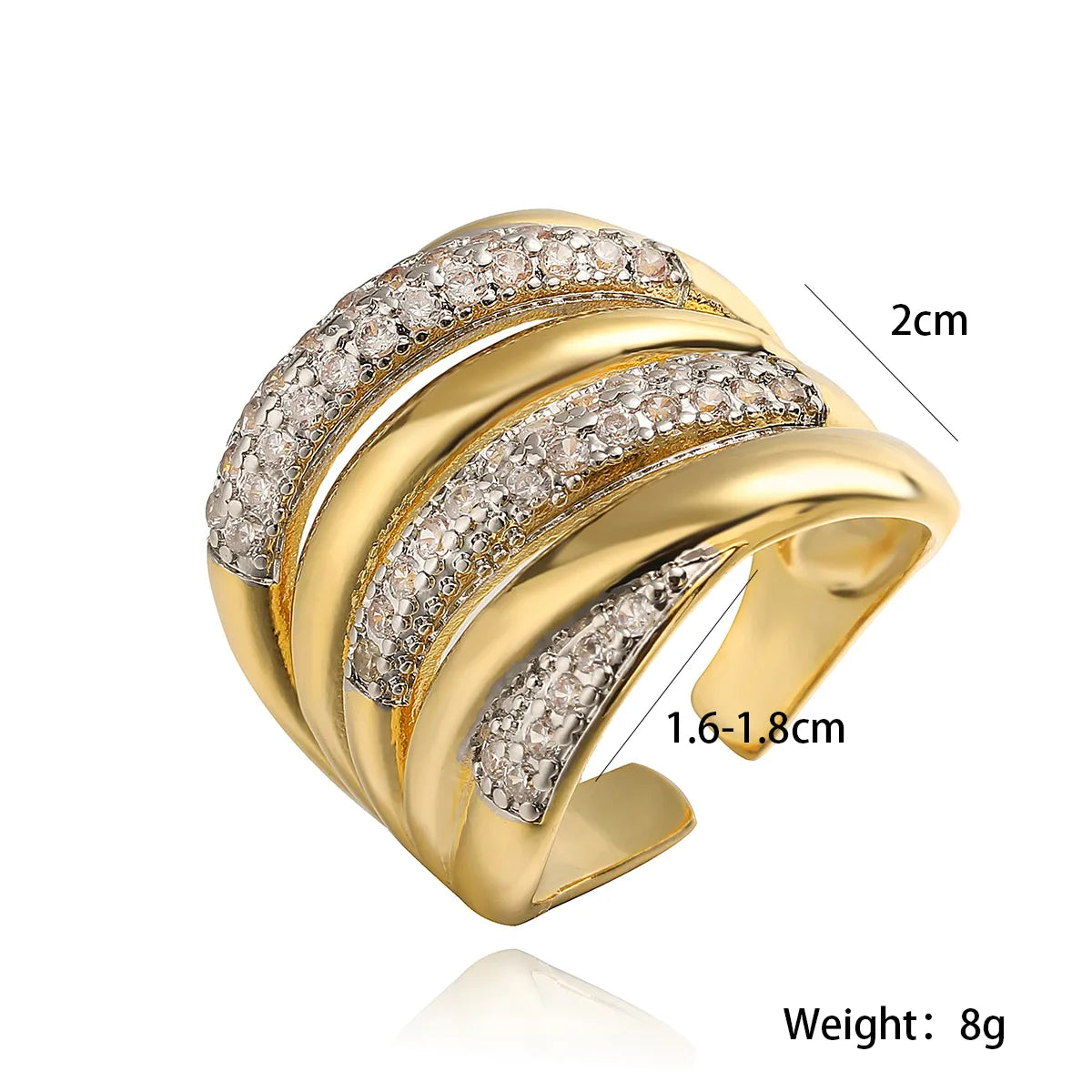 Copper 18K Gold Plated Plating Inlay Geometric Zircon Open Rings