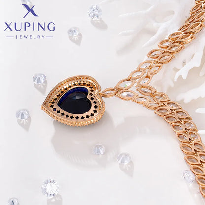 Copper 18K Gold Plated Plating Inlay Heart Shape Artificial Gemstones Pendant Necklace