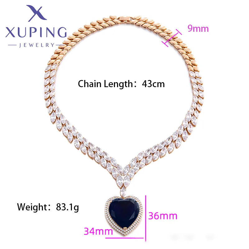 Copper 18K Gold Plated Plating Inlay Heart Shape Artificial Gemstones Pendant Necklace