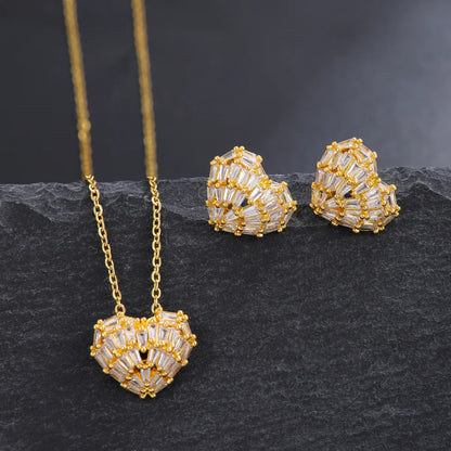 Copper 18K Gold Plated Plating Inlay Heart Shape Artificial Pearls Zircon Jewelry Set