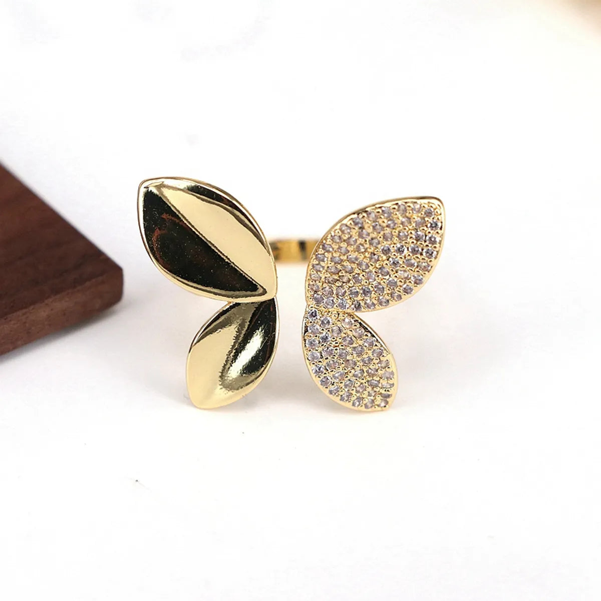 Copper 18K Gold Plated Plating Inlay Heart Shape Butterfly Zircon Open Rings