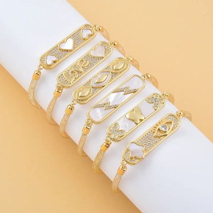 Copper 18K Gold Plated Plating Inlay Heart Shape Zircon Bracelets