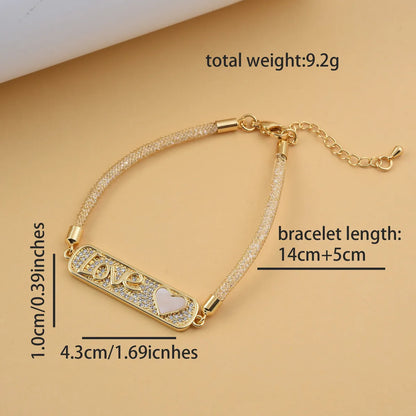 Copper 18K Gold Plated Plating Inlay Heart Shape Zircon Bracelets