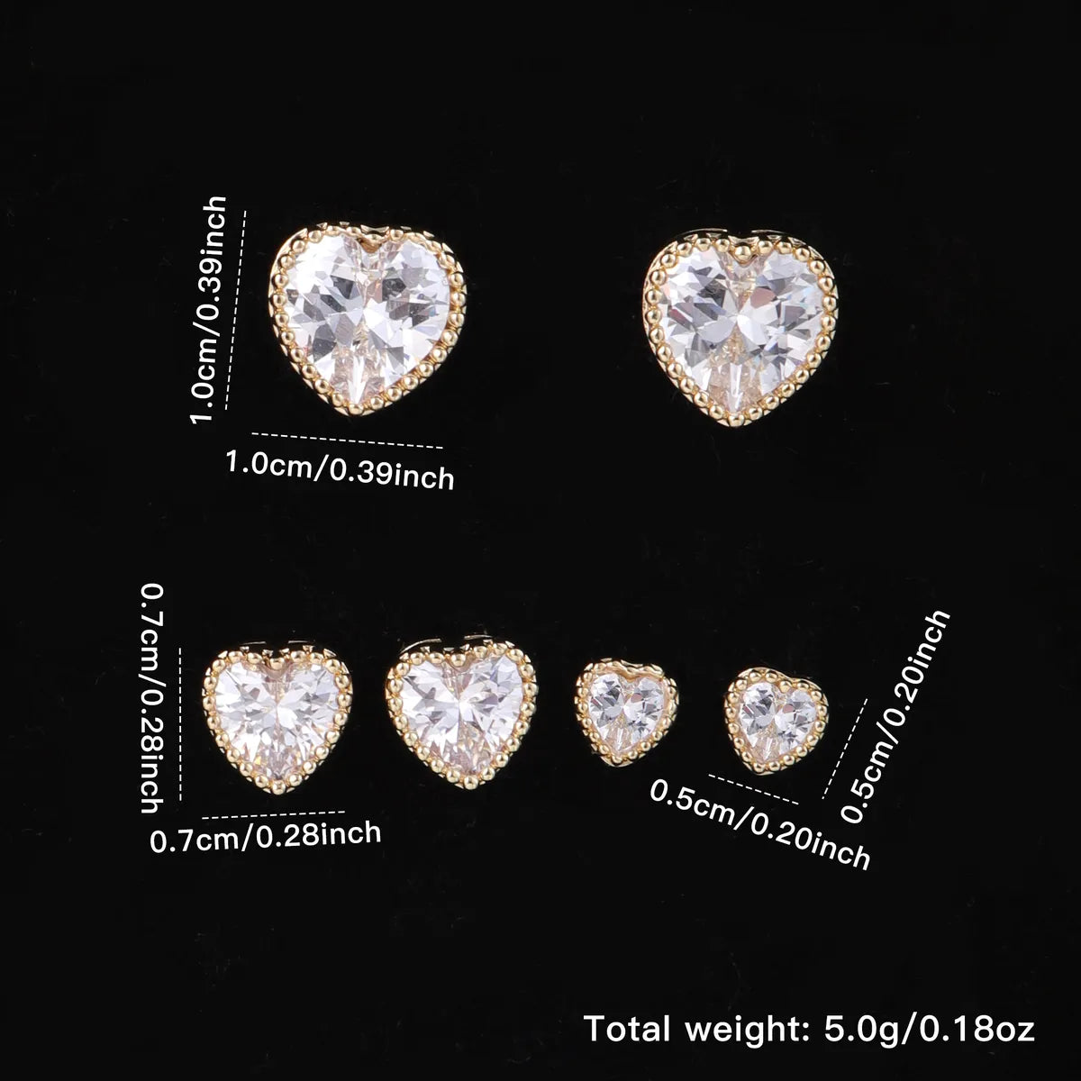 Copper 18K Gold Plated Plating Inlay Heart Shape Zircon Ear Studs