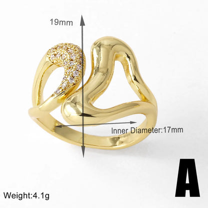 Copper 18K Gold Plated Plating Inlay Heart Shape Zircon Open Rings