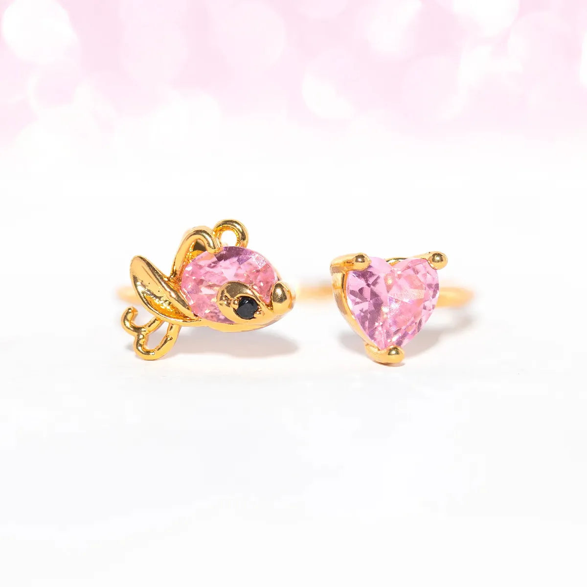 Copper 18K Gold Plated Plating Inlay Heart Shape Zircon Open Rings