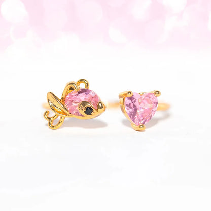 Copper 18K Gold Plated Plating Inlay Heart Shape Zircon Open Rings