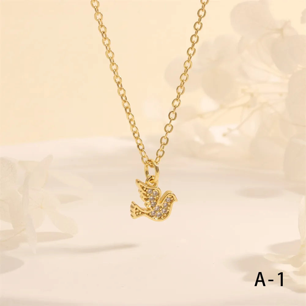 Copper 18K Gold Plated Plating Inlay Insect Bird Zircon Pendant Necklace