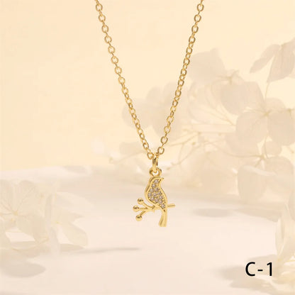 Copper 18K Gold Plated Plating Inlay Insect Bird Zircon Pendant Necklace