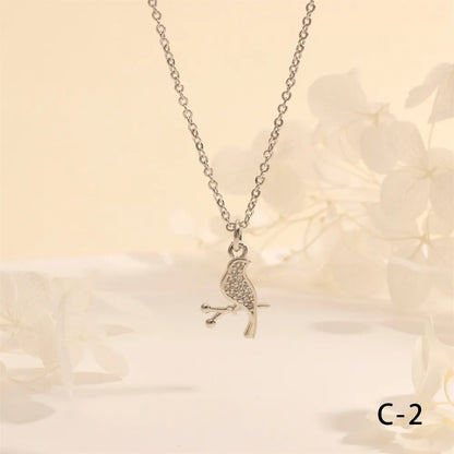 Copper 18K Gold Plated Plating Inlay Insect Bird Zircon Pendant Necklace