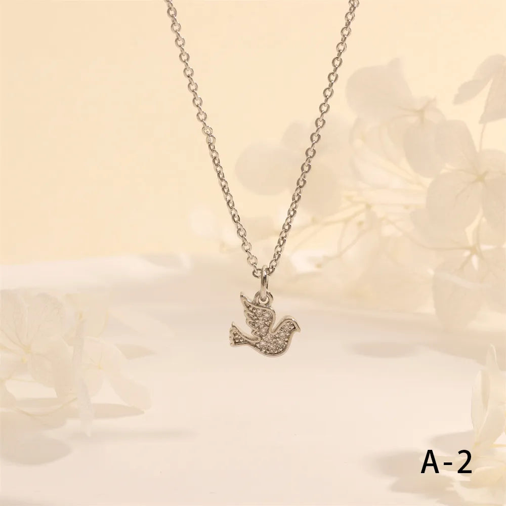 Copper 18K Gold Plated Plating Inlay Insect Bird Zircon Pendant Necklace