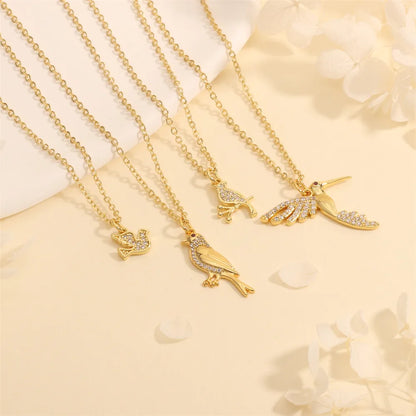 Copper 18K Gold Plated Plating Inlay Insect Bird Zircon Pendant Necklace