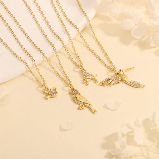 Copper 18K Gold Plated Plating Inlay Insect Bird Zircon Pendant Necklace