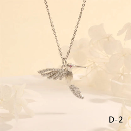 Copper 18K Gold Plated Plating Inlay Insect Bird Zircon Pendant Necklace