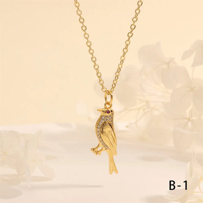 Copper 18K Gold Plated Plating Inlay Insect Bird Zircon Pendant Necklace