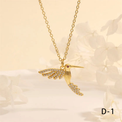 Copper 18K Gold Plated Plating Inlay Insect Bird Zircon Pendant Necklace