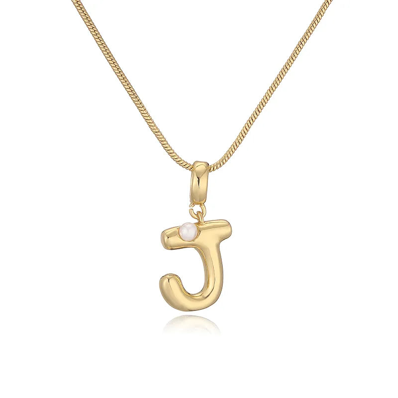 Copper 18K Gold Plated Plating Inlay Letter Artificial Pearls Pendant Necklace