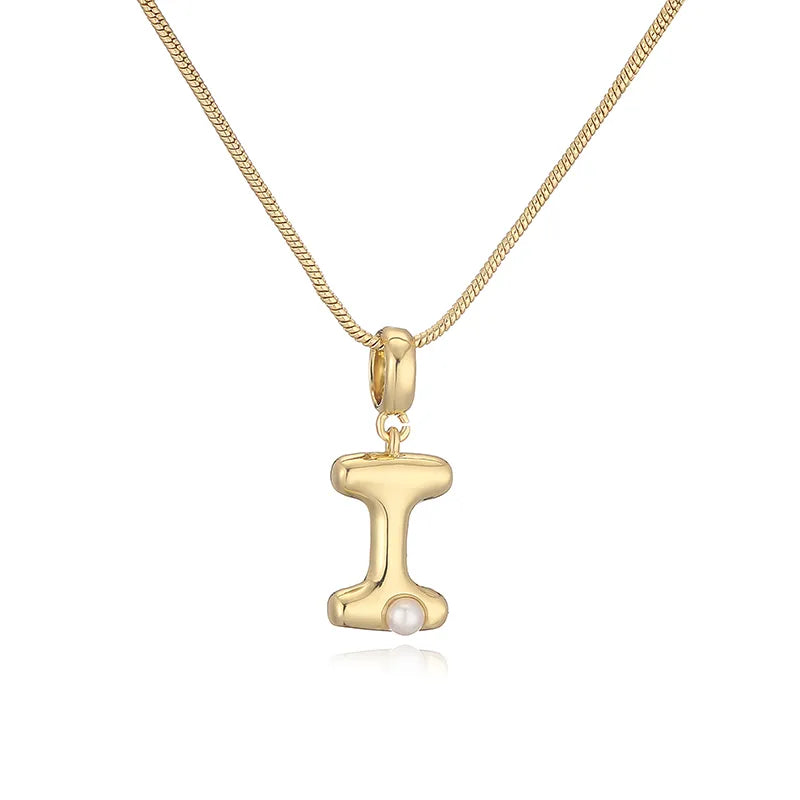 Copper 18K Gold Plated Plating Inlay Letter Artificial Pearls Pendant Necklace