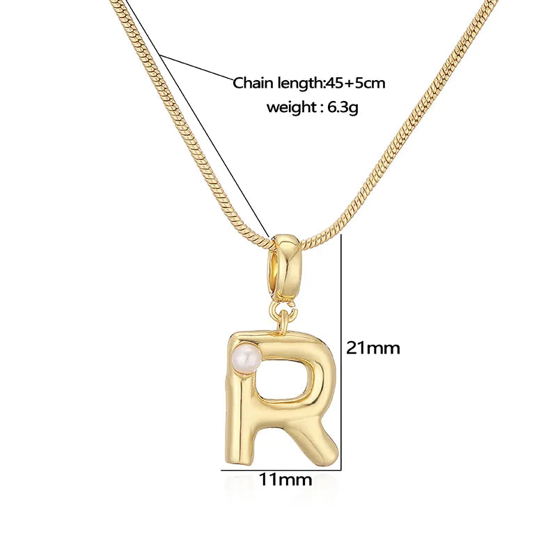 Copper 18K Gold Plated Plating Inlay Letter Artificial Pearls Pendant Necklace