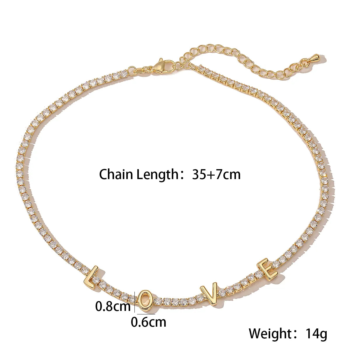 Copper 18K Gold Plated Plating Inlay Love Letter Zircon Necklace