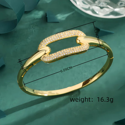 Copper 18K Gold Plated Plating Inlay Solid Color Zircon Bangle