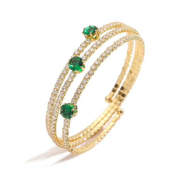 Copper 18K Gold Plated Plating Inlay Square Rhombus Zircon Bangle