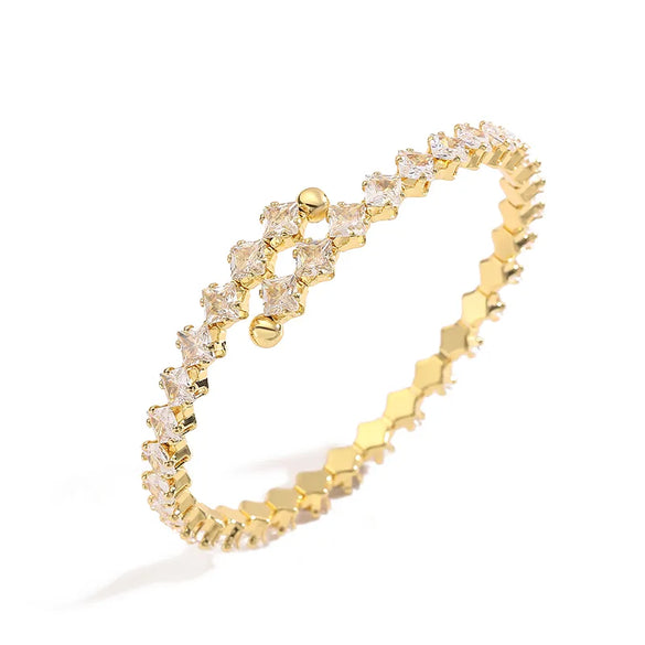 Copper 18K Gold Plated Plating Inlay Square Rhombus Zircon Bangle