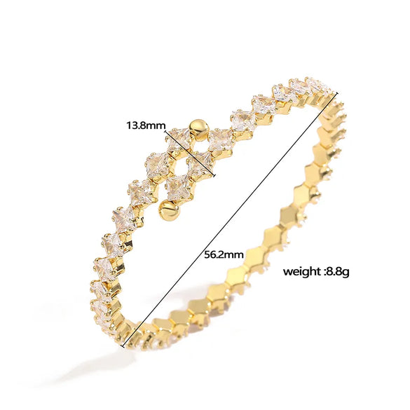 Copper 18K Gold Plated Plating Inlay Square Rhombus Zircon Bangle