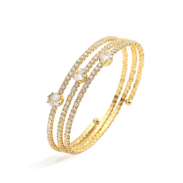 Copper 18K Gold Plated Plating Inlay Square Rhombus Zircon Bangle