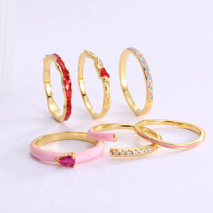 Copper 18K Gold Plated Plating Inlay Water Droplets Zircon Rings