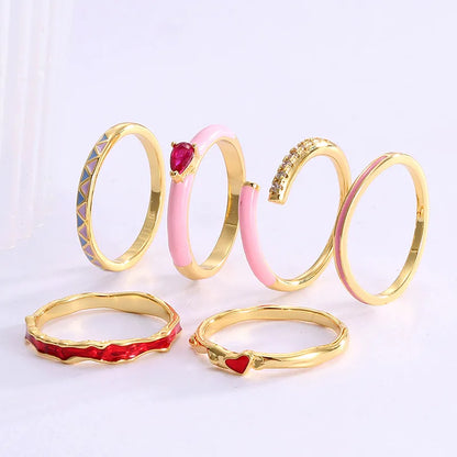 Copper 18K Gold Plated Plating Inlay Water Droplets Zircon Rings