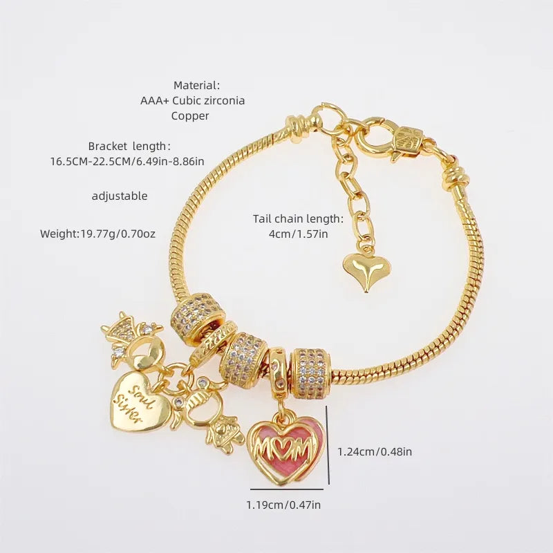 Copper 18K Gold Plated Plating Letter Heart Shape Zircon Bracelets