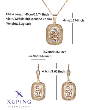 Copper 18K Gold Plated Plating Rectangle Earrings Necklace Jewelry Set