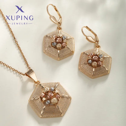 Copper 18K Gold Plated Plating Solid Color Earrings Necklace Jewelry Set