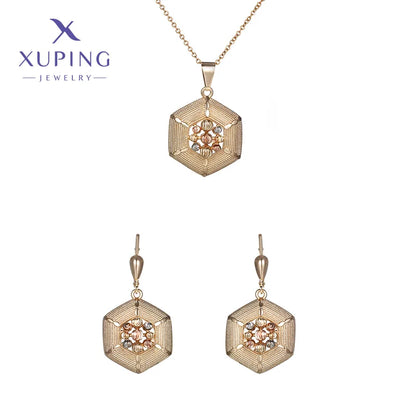 Copper 18K Gold Plated Plating Solid Color Earrings Necklace Jewelry Set