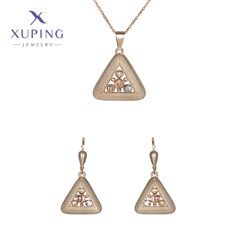 Copper 18K Gold Plated Plating Triangle Earrings Necklace Jewelry Set