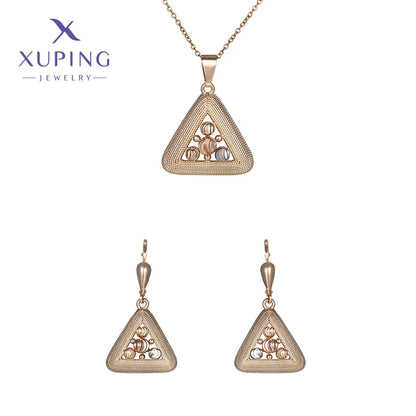 Copper 18K Gold Plated Plating Triangle Earrings Necklace Jewelry Set