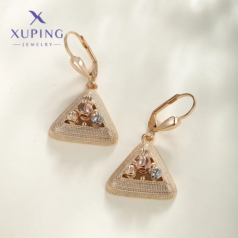 Copper 18K Gold Plated Plating Triangle Earrings Necklace Jewelry Set