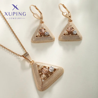 Copper 18K Gold Plated Plating Triangle Earrings Necklace Jewelry Set