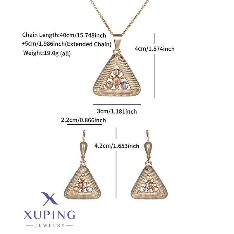 Copper 18K Gold Plated Plating Triangle Earrings Necklace Jewelry Set