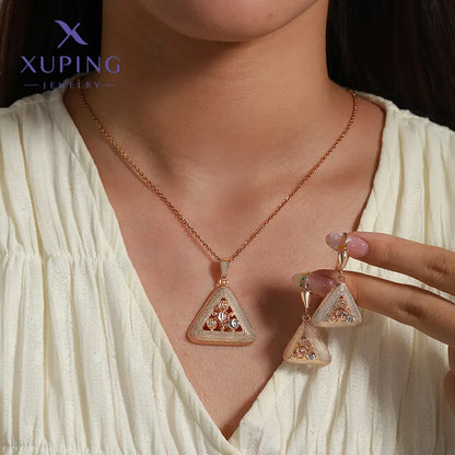 Copper 18K Gold Plated Plating Triangle Earrings Necklace Jewelry Set