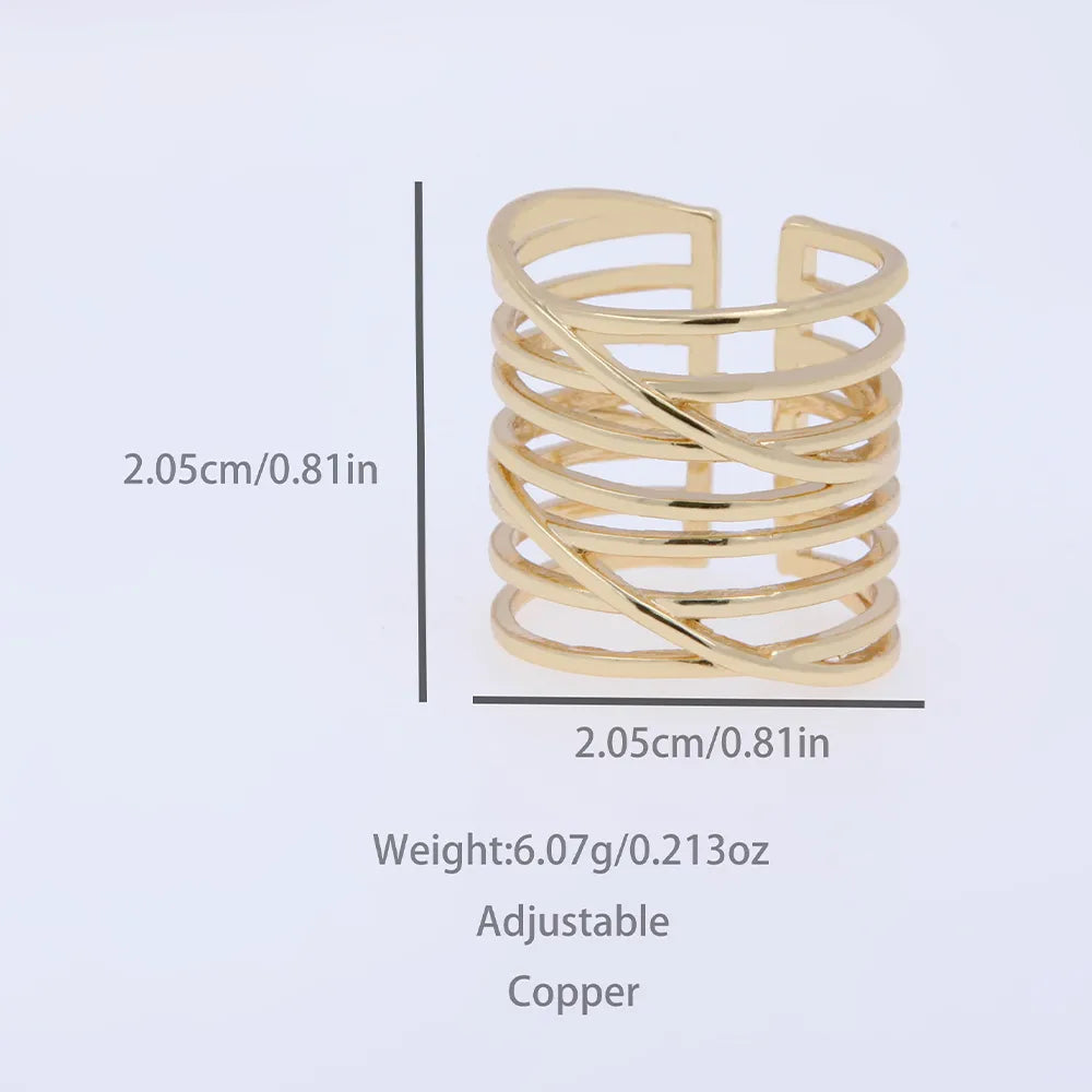 Copper 18K Gold Plated Punk Simple Style Classic Style Layered Plating Lines Rings