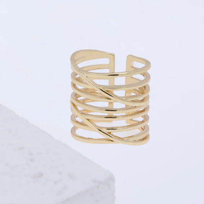 Copper 18K Gold Plated Punk Simple Style Classic Style Layered Plating Lines Rings