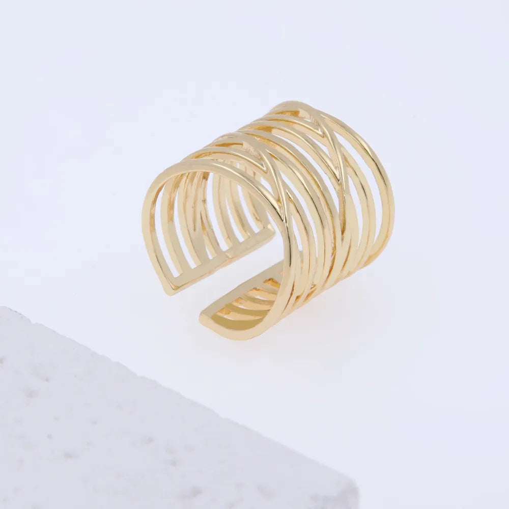 Copper 18K Gold Plated Punk Simple Style Classic Style Layered Plating Lines Rings