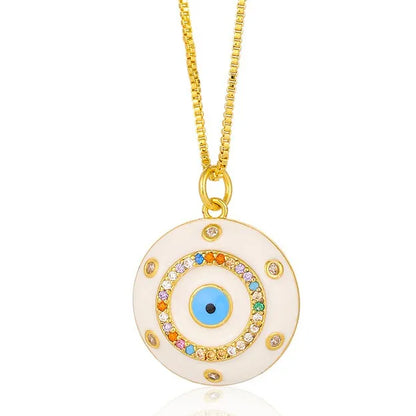 Copper 18K Gold Plated Retro Enamel Inlay Devil'S Eye Zircon Pendant Necklace