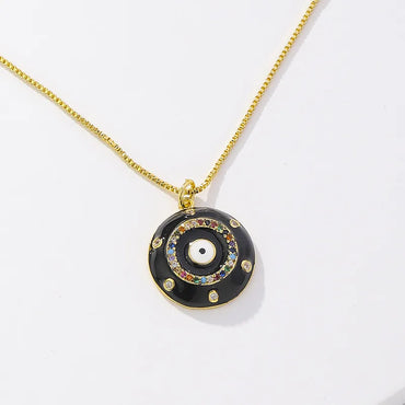 Copper 18K Gold Plated Retro Enamel Inlay Devil'S Eye Zircon Pendant Necklace