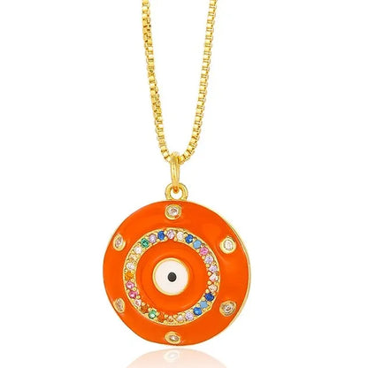 Copper 18K Gold Plated Retro Enamel Inlay Devil'S Eye Zircon Pendant Necklace